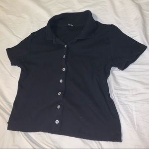 Collared Ribbed Crop Top - Black